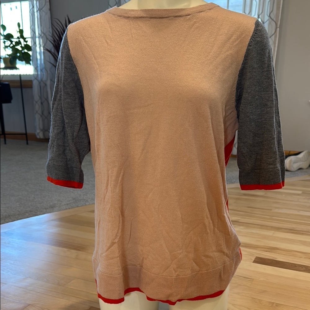 Boden color block wool short sleeved lightweight sweater size 16